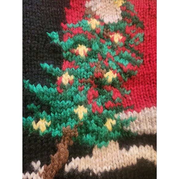 Vintage Talbots Sweater Women's Large Black Wool Knit Santa Intarsia Christmas - Picture 4 of 5